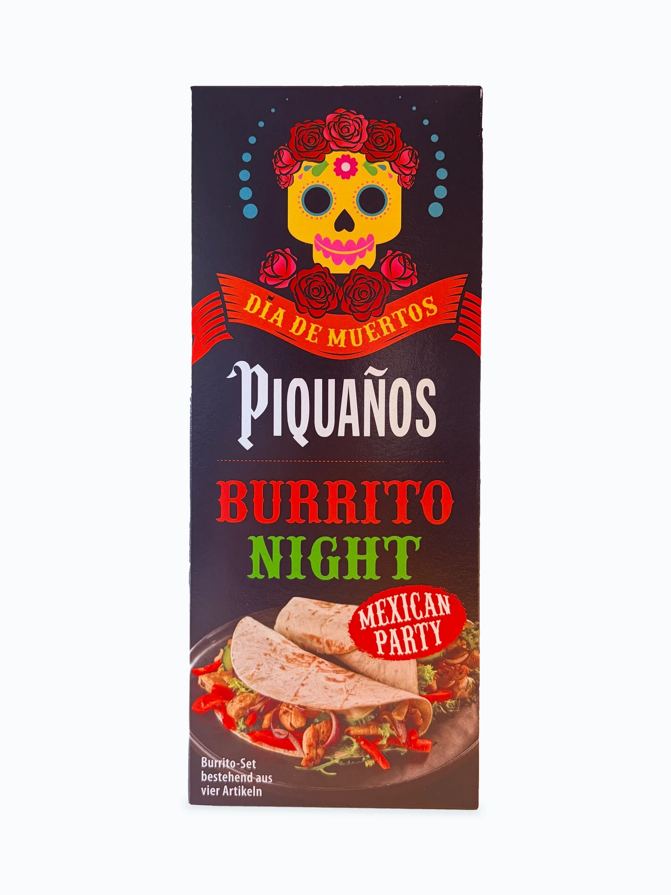 Vorderseite der Piquaños Burrito Night Faltschachtel für Feinkost Dittmann